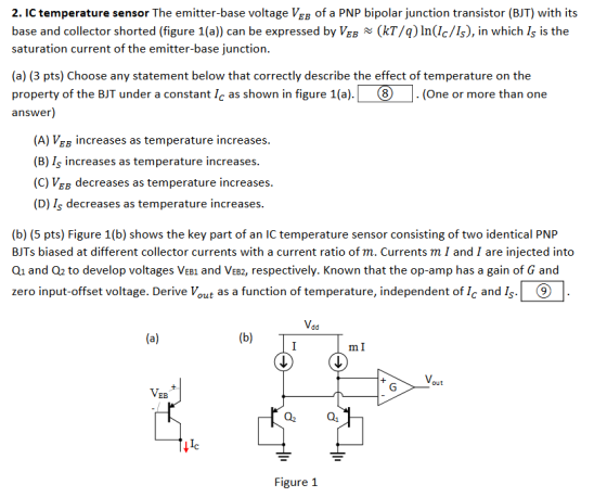 2. IC temperature sensor The emitter-base voltage VEB of a PNP bipolar junction transistor (BJT) with its base and collector
