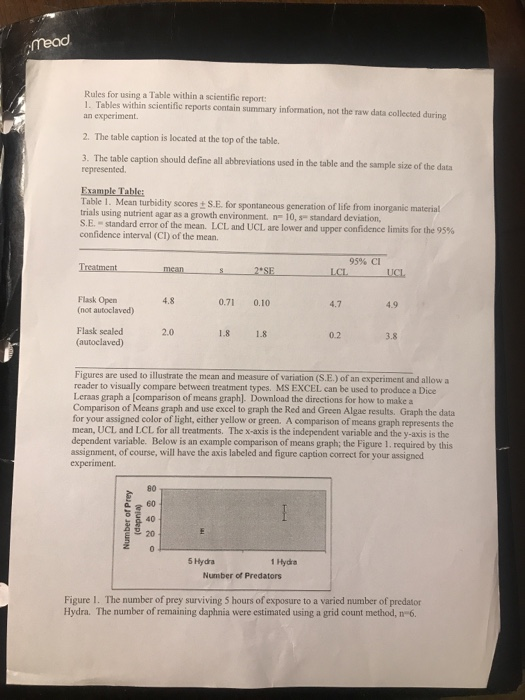 Rules for using a Table within a scientific report: 1. Tables within scientific reports contain summary information, not the