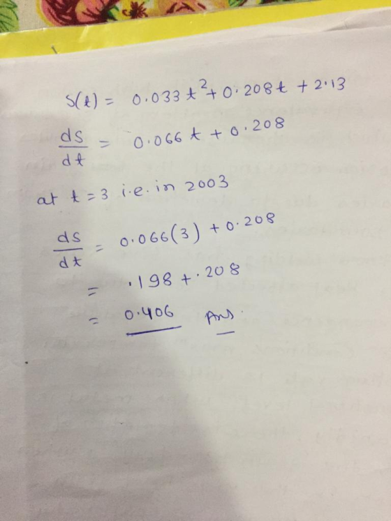 0.033大2+ 0.208t+23 S(1)= d s , 20 8 0.0c6大+ 0 d윳 at t 3 e.in 2003 d S +0.208 0.066(3) dーニ 198 +,208 0.40 Oyo6 pn