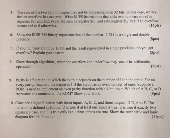The sum of the two 32 bit integers may not be representable in 32 bits. In this case, we say that an overflow has occurred. W
