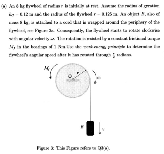 (a) An 8 kg flywheel of radius r is initially at rest. Assume the radius of gyration k 0.12 m and the radius of the flywheel