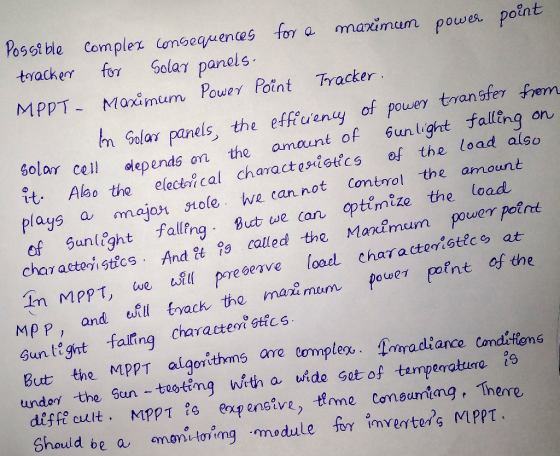 Posst ble Complex Consequenes for a mazimum power point toyacker for Solar panels MPPT- Maximum Power Point Tracker n Golar p