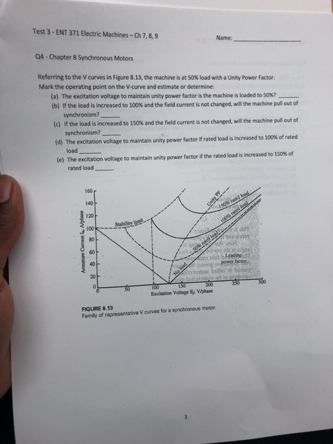 Test 3-ENT 371 Electric Machines-Ch 7,8,9 Name: 04- Chapter 8 Synchronous Motors Referring to the V curves in Figure 8.13, th