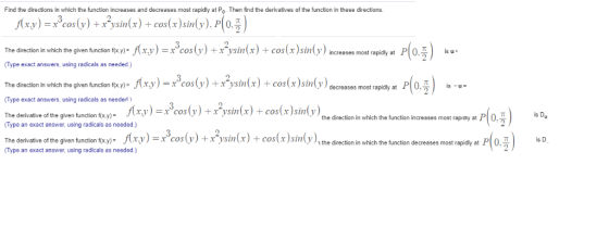 Find the directions in which the function increases and decreases most rapidly at Po. Then find the derivatives of the functi