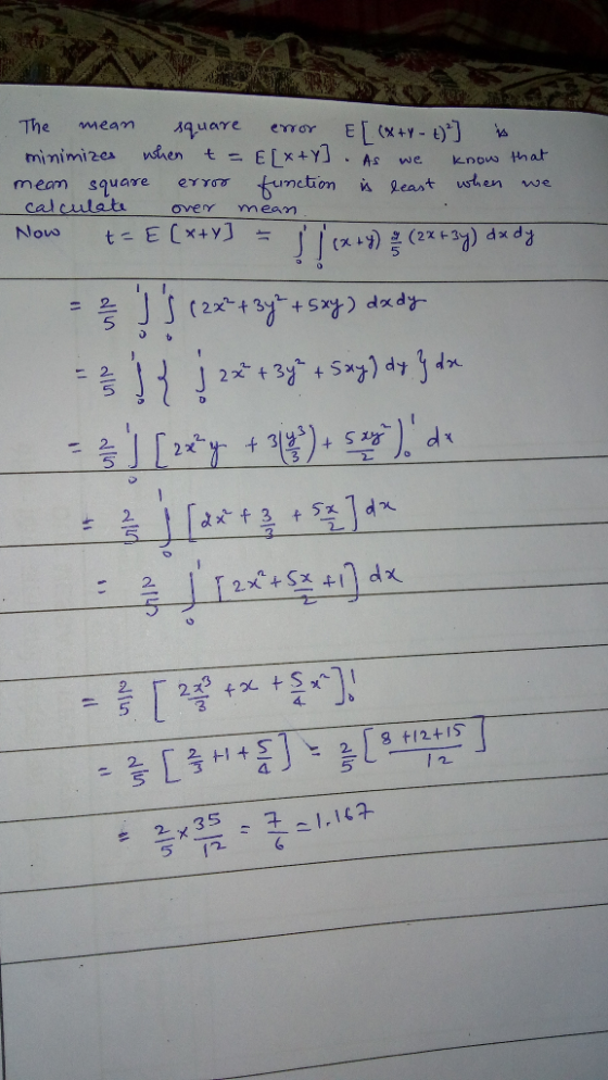 The Meam EL ELx+Y] funetion geast emror (X+y- minimizes nhen As we know that meam $quare calculat when we over Ymeam Now t E