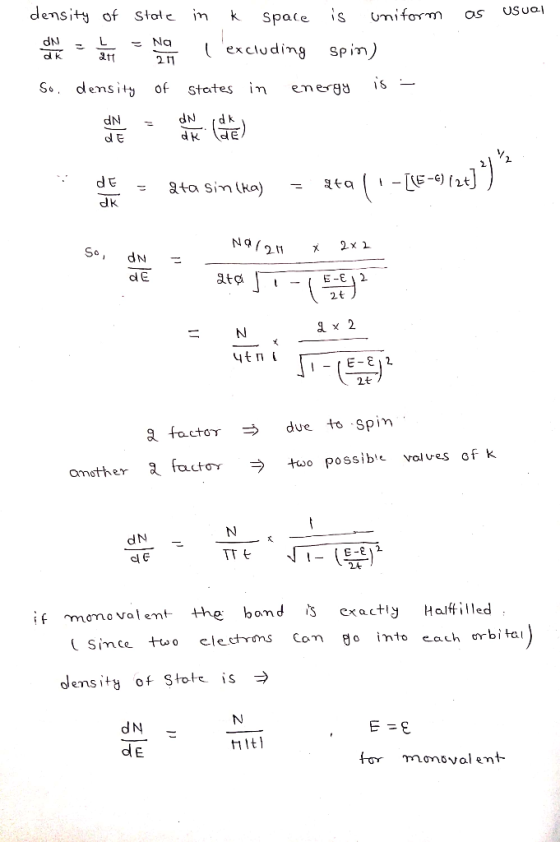 density of stole n k Spate s Umfor os SQl ems excludirn d k ç, dens i of states in en ergy dN- d E dk dlE 2t due to spin afa