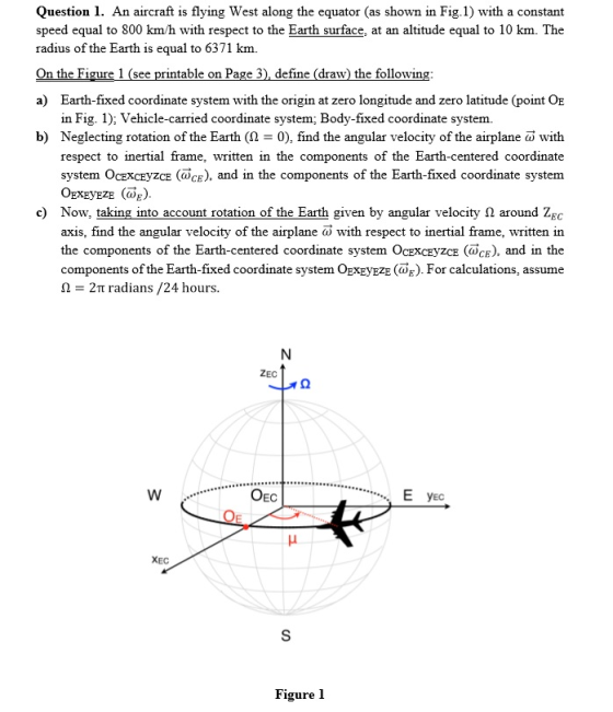 Question 1. An aircraft is flying West along the equator (as shown in Fig.1) with a constant speed equal to 800 km/h with res