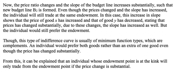 Now, the price ratio changes and the slope of the budget line increases substantially, such that new budget line B2 is formed