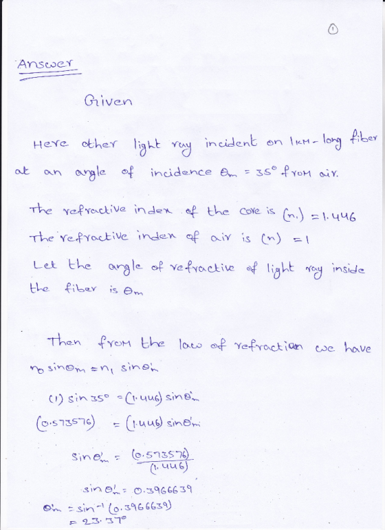 Asoer iven Heye other lig ht Yay incident on IKM-long at αn angle of incidence ern =35° fYoMaǐ Y. The refyeciva i The yefyoct