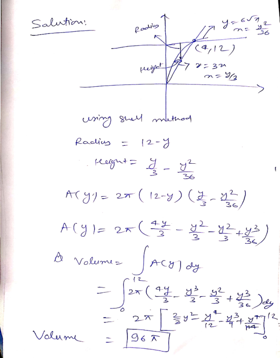 Salution Roovi 36 4,12) ( 3 eaet kthod 2 d Racius 36 AC1= (12-y) 2.71 36 -( g2 49 ACy -f 3 3 36 Volumi ACUO 2 4 27 3 3 2. 3 6