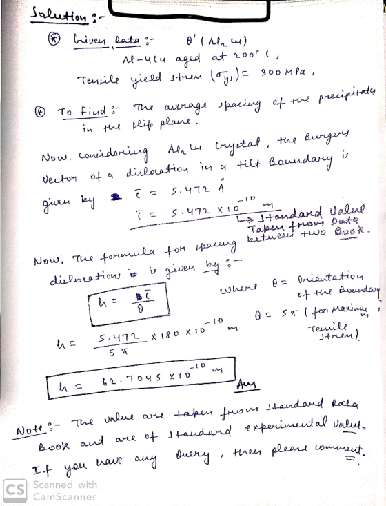 Jalution Al-4tu aged at 2 o0 ( , Teuile yield 300 MPа strem precipitats To Fiud Tne avenag Jpacing of te lifp plane . tnystaf