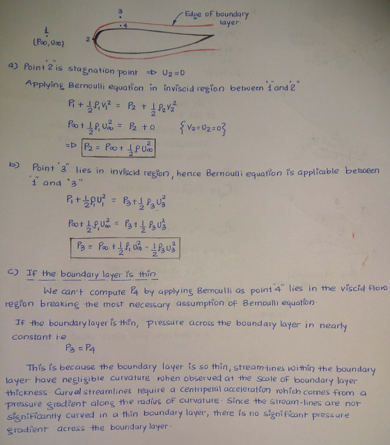 3 Edge of boundary ayer 2 a Point 2 is stagnation poin U-0 Applying Bernoulli equation in inviscidreefon between İande 2 2 2