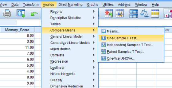 View Data Transform Analyze Direct Marketing Graphs Utilities Add-ons Window Help Reports Descriptive Statistics Tables Compa