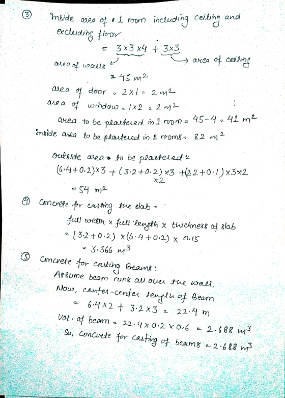 de oiea of includinq Ceilng and excluding leror 3x3 x4 + 3x.3 aie o to be plastered n 1 rom5-4-4L m2 2 6.4+0.2)x3 (3.2+0.2)x3