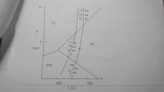 10 Kfs Ms Als P1 liq Ky Sil 5 MsGrt kbar St Als Ms And Kfs Als 700 500 T (C)