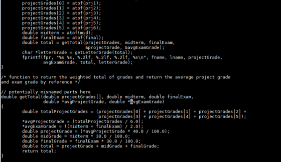 projectGrades [0] projectGrades [1] projectGrades [2] projectGrades [3] = atof(prj4); projectGrades [4] = atof(prj5); project