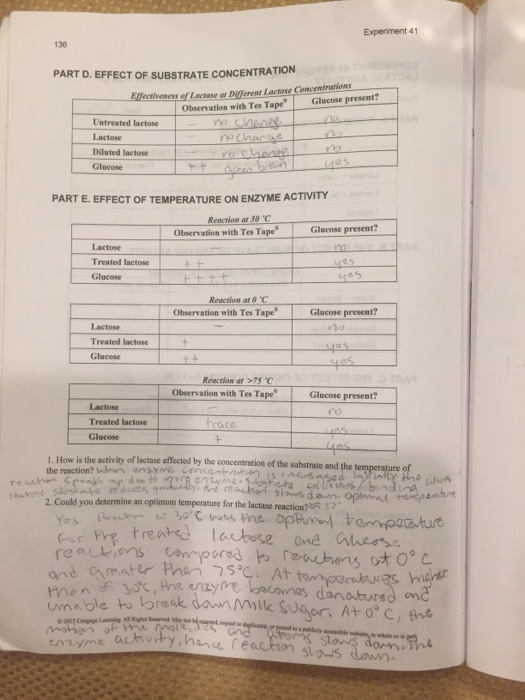 136 PART D. EFFECT OF SUBSTRATE CONCENTRATION tase at Different Lactose Concentrarions Observation with Tes Tape Glucose pres