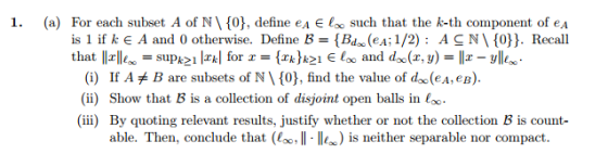 (a) For each subset A of NV0), define eA є loo such that the k-th component of eA is 1 if k є A and 0 otherwise. Define B-(Bd