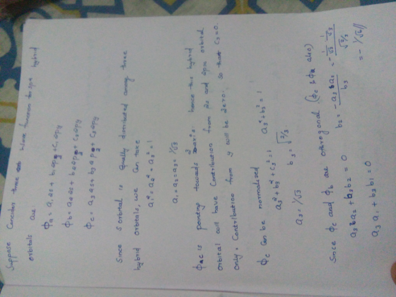 Suppase Cencides Wave oibitals a a,as+ prd Ade de + Pe a3as+ Since S orbrtal eually diriat ed a thaee hy brid orbitals, we Gn