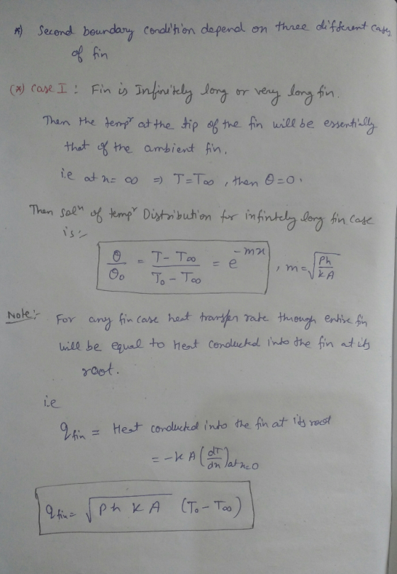 en three difdennt cae Secend beundary Condlhon daperal of fin () Case I Fin is Infinitely Jong Than the temp at the tip of th