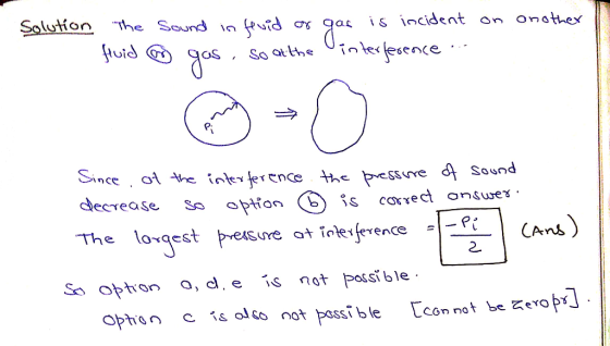 Solution The Sound is incident fewid onathex on foid So atthe .. usa u Since o he inter fercne he pesssre Sound decrease core