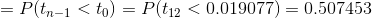 =P(t_{n-1}<t_0) =P(t_{12}< 0.019077) = 0.507453