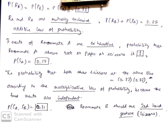 PCRE) P(P6) Psrcly exclusive addibivLes probakilih PCRA) P(PA) = D. FS Ra ond PA ex haustine ReOmmat A pLotabi li a ore Poemm