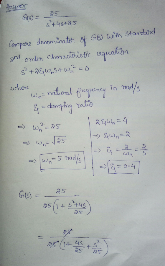 Answer 05 GS) = St4s425 Cennpare danominatr ot G) with Standand ation and order charactoristic = 6 where natioral fregeney in