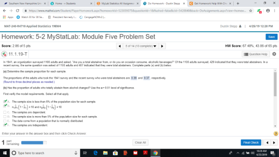 | O Home-» Students xMyLab Statistics All Assignmen Do Homework- Dustin Stepp x C Get Homework Help With Che x+ Southern New