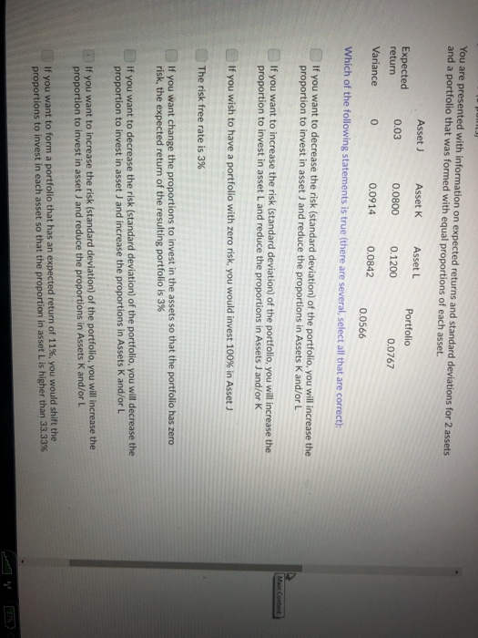 You are presented with information on expected returns and standard deviations for 2 assets and a portfolio that was formed w