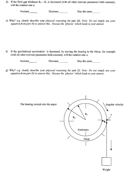 d) If the fluid gap thickness R - R is decreased (with all other relevant parameters held constant), will the rotation rate I