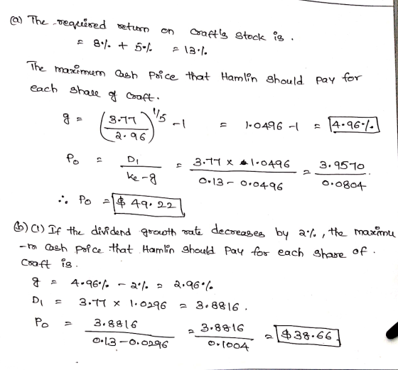 The mrn Qaab Pt ce that Ham!l?n should pay fer each sho Coft a.a6 с 3.11 x ▲1.0496 3.951o - osh Pafce thatamin Should Payo ea