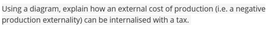 Using a diagram, explain how an external cost of production (i.e. a negative production externality) can be internalised with