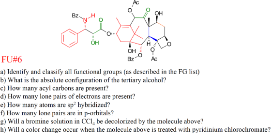 ОН Bz Он OH Н ОН Bz FU#6 Ac a) Identify and classify all functional groups (as described in the FG list) b) What is the absol
