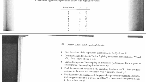 Consider the hypolhetreal population below, with population values: Unit Number 13 12 156 Chapter: Ratir and Regression Estim