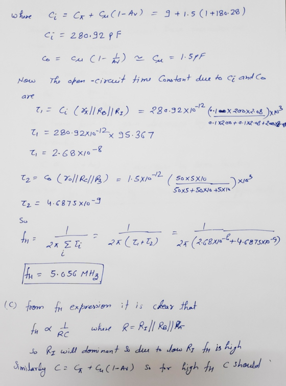 =9+1.5(1+ 180. 28) Are Ci=Cr+ CuCI-Av) Ci280.92 PF = / 5pF Cu CI-) Cu Co = The open -circuit tim Constant due t Ci and Co Now
