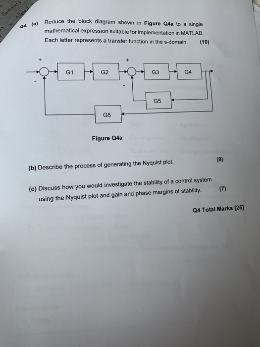 educe the block diagram shown in Figure Q4a to a single mathematical expression suitable for implementation in MATLAB Each le