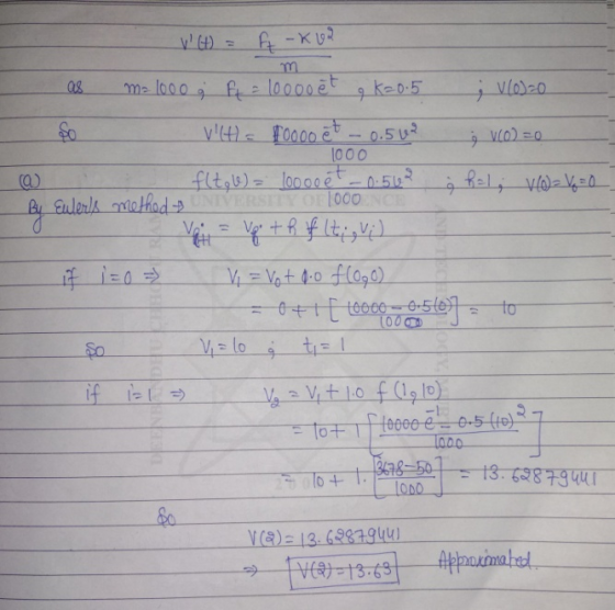f-Kv2 -7 me looo f 10000 9 ke0.5 0.52 1000 fltsb)-loo00etn51 Bu Eulerls method -NTVERSITY OF 1O00NCE +Rfltiv V 0+ too60-6-50