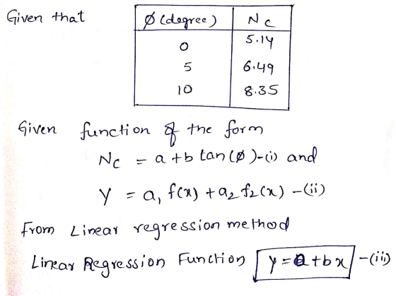 Given that dagree) NC 5.1y 6.49 8.3S Given function the form a tb tan (-) and NC afL Cx) -Gi) a, f from Linear regression me