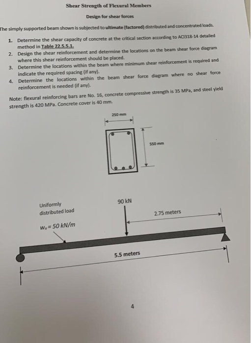 Shear Strength of Flexural Members Design for shear forces The simply supported beam shown is subjected to ultimate (factored