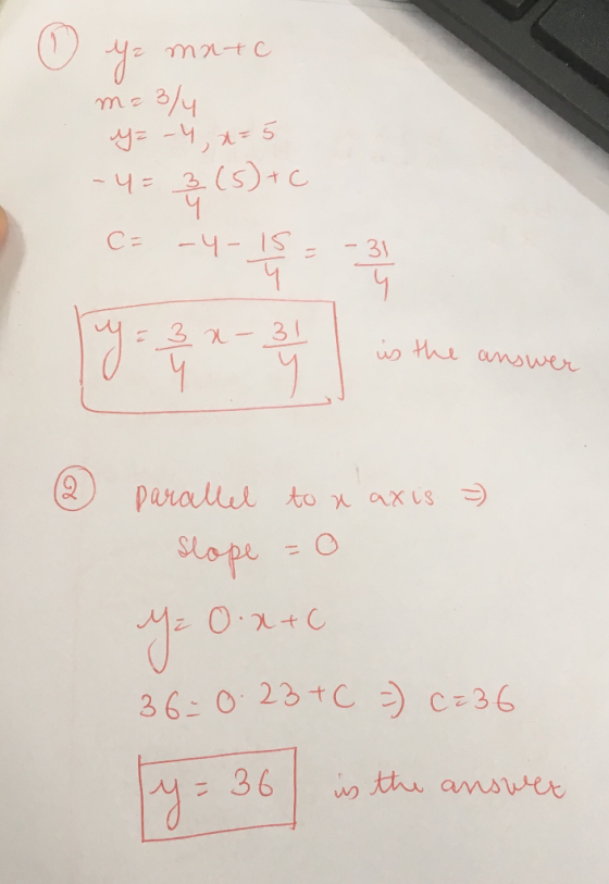 m2tc 2/4 C= -4-1S 31 the amswer Darallil to axis Slope 36- 023+C C36 36 tthu anser