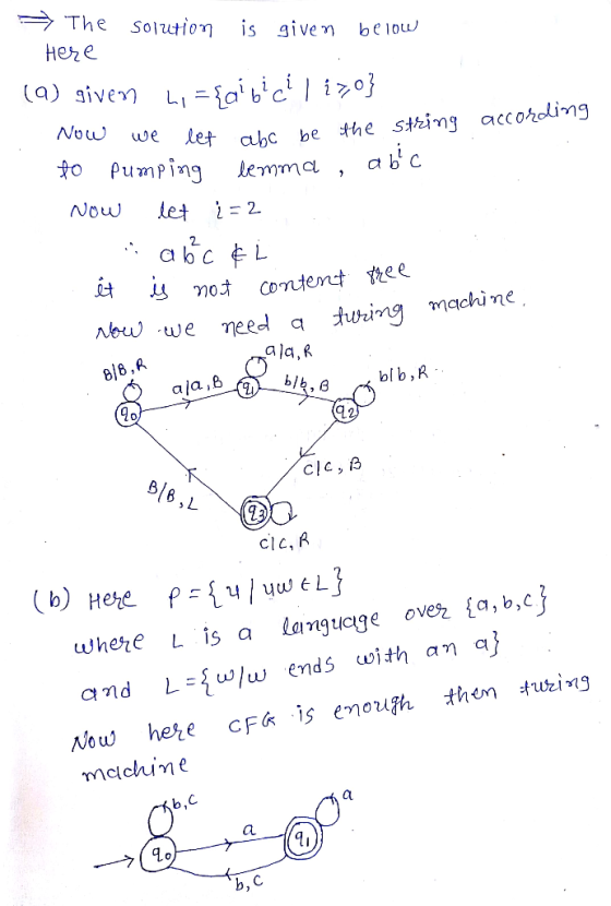 The solution is giver Here be1ow (a) give = {aibici Now we Let the sthing accoroling ahc be Pumping lemma abc Now let 2 2 abc