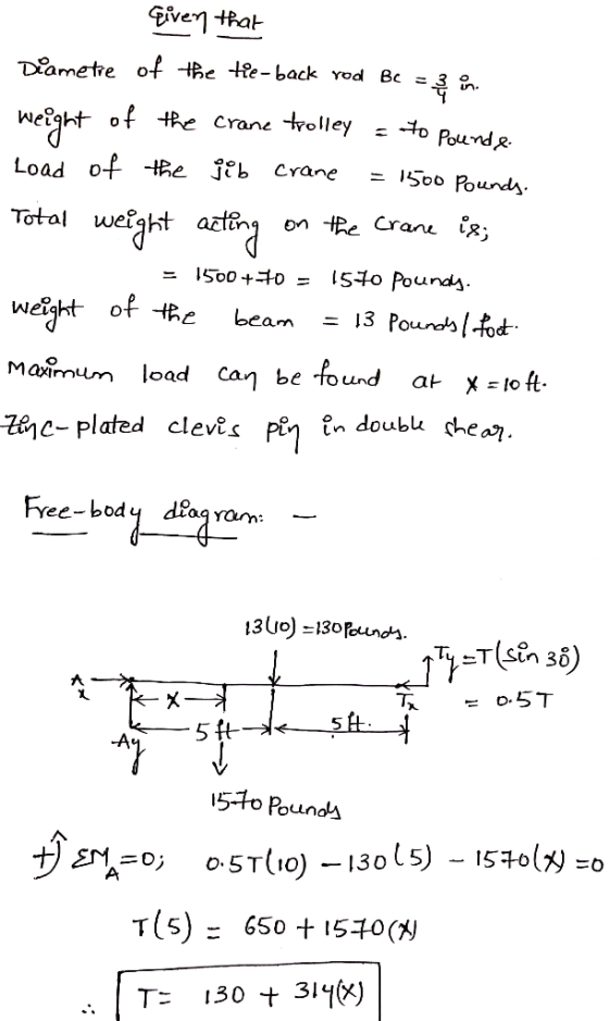 iven that Deamete of tBe tfe- back vod Bc = rolley Heghtof the crane Pound & Load o-f Ie jeb Crane ISoo PoundĄ. - weght azfoy