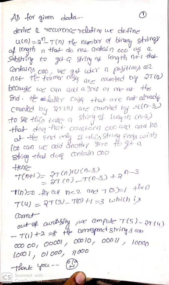 Ab fer given dala- derive LYecurence yelbdi op ue define biney stringy as (eng th pasitanh arc countd by T becau can gd a ero