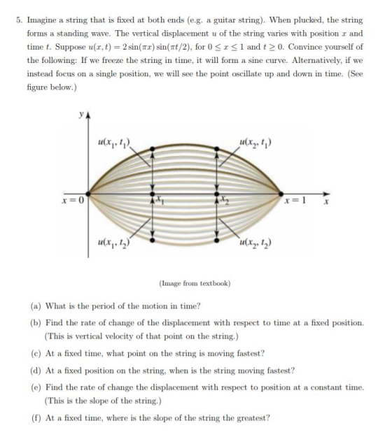5. Imagine a string that is fixed at both ends (e.g. a guitar string). When plucked, the string forms a standing wave. The ve