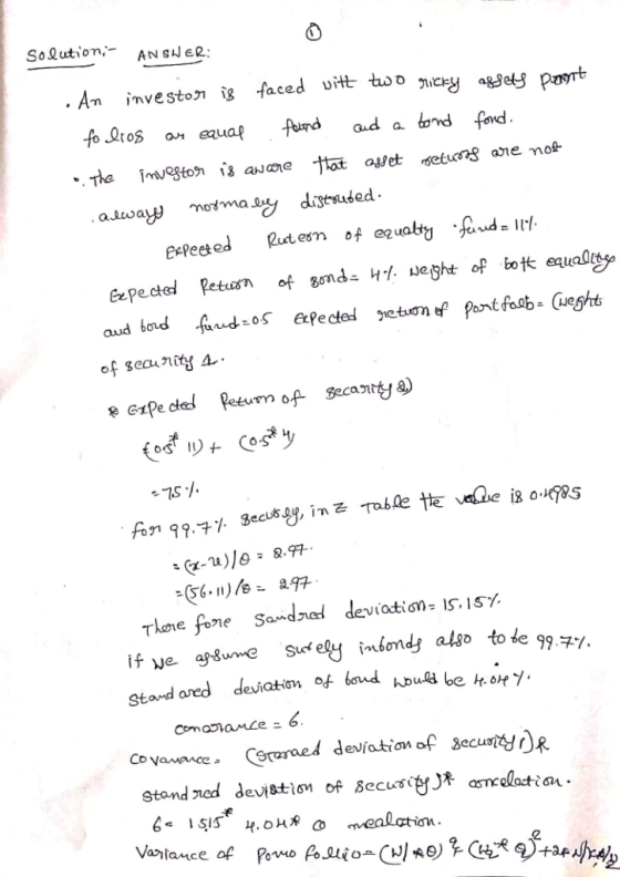 0 Solution,AN SJe2: . An investon i faced vitt too nicu Espeete aud bod of security 소. Stond ared deviation of boand u be 6.
