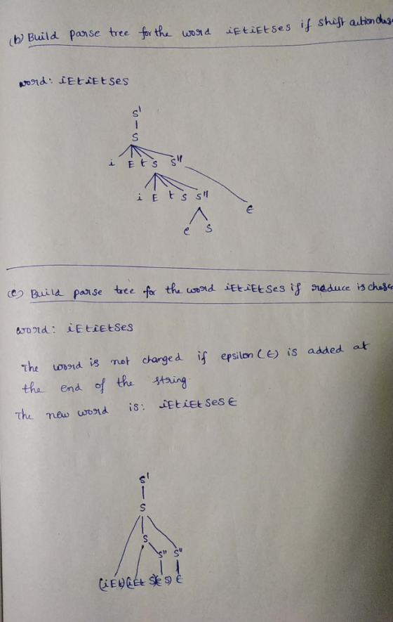 bBuild Panse tree for the wostd iEtiEtSes f shift auttondus o1d iEtLE E Ses i EtS iEts s ce2 Buila parse tree for the oond EL