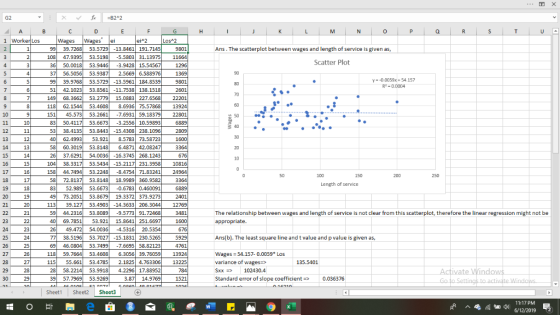 X G2 -B2^2 A E H K M N O D O R. S T U 1 Worker Los ei Wages ei 2 Los 2 Wages Ans The scatterplot between wages and length 53.