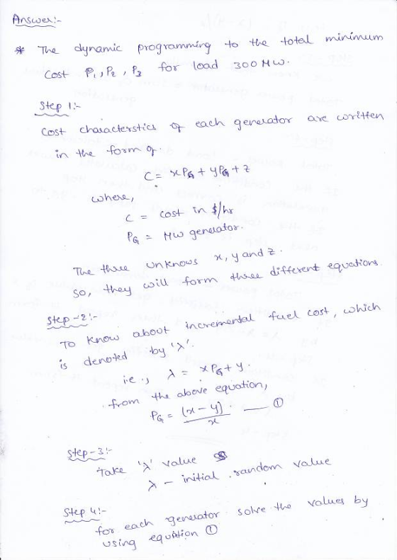 -The dynamic program win Cost P R for lood 300 H step to the totel minimum See Cost chasoctesstta each gensador ave corttter