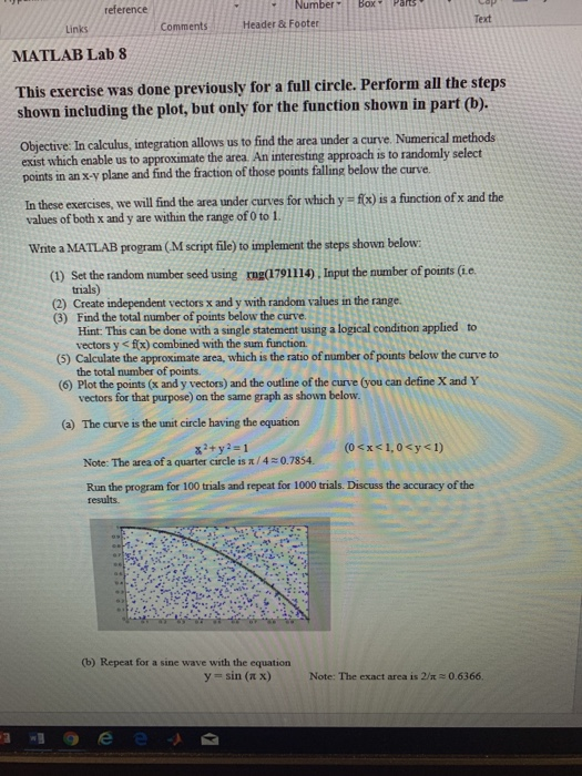 i BOX Number- Parts reference Text CommentsHeader&Footer Links MATLAB Lab 8 This exercise was done previously for a full ci
